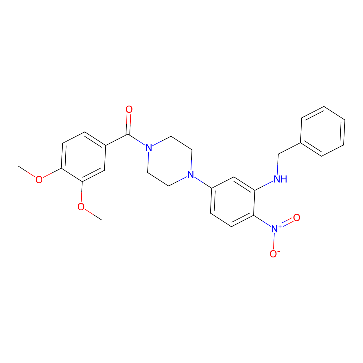 [4-[3-(Benzylamino)-4-nitrophenyl]piperazin-1-yl]-(3,4-dimethoxyphenyl)methanone molecular structure, CAS 714279-25-1
