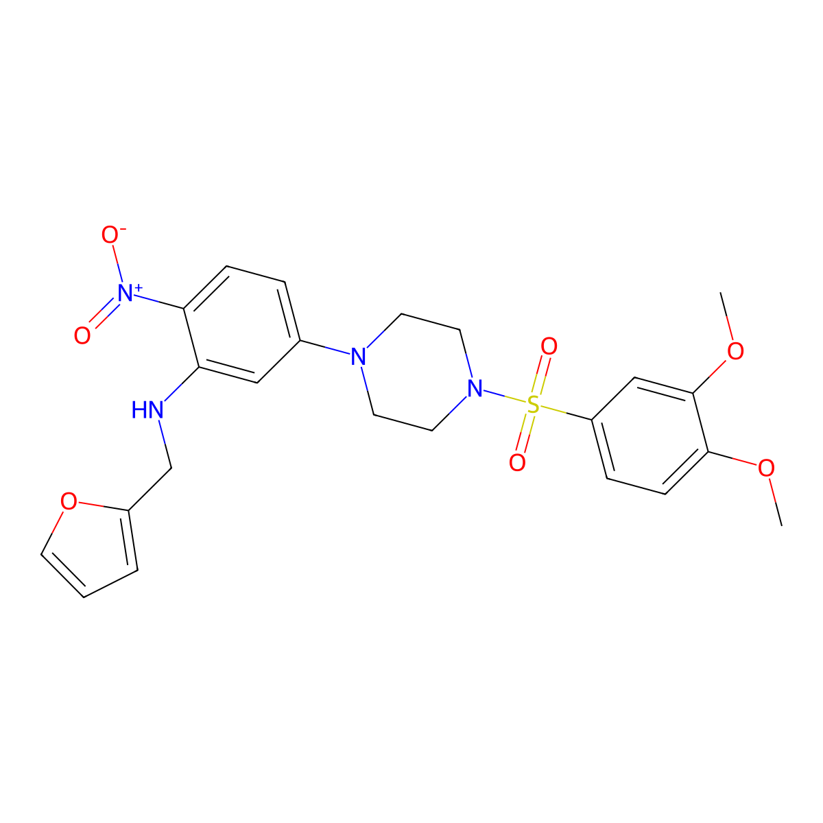 5-[4-(3,4-dimethoxyphenyl)sulfonylpiperazin-1-yl]-N-(furan-2-ylmethyl)-2-nitroaniline molecular structure, CAS 714279-34-2