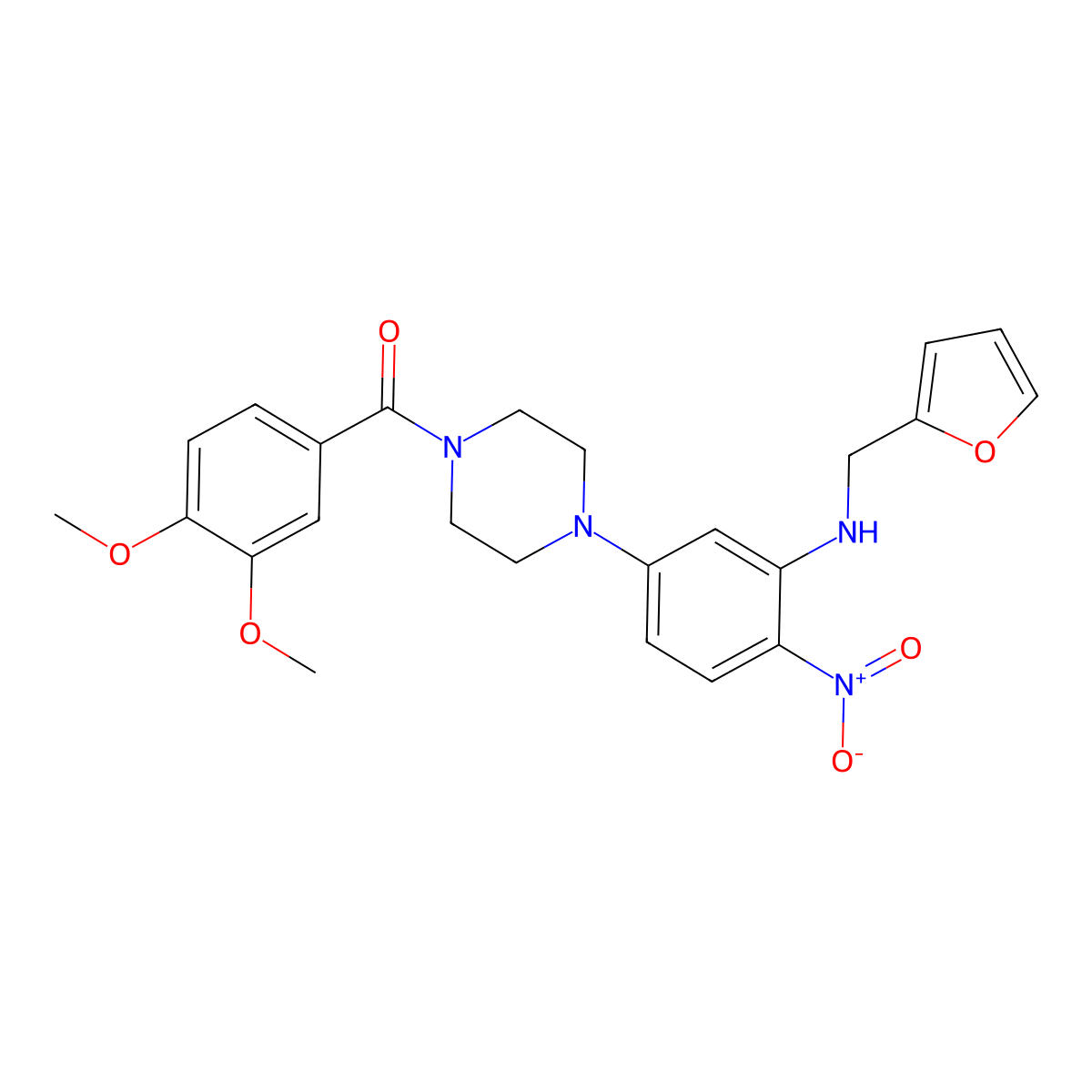 (3,4-Dimethoxyphenyl)-[4-[3-(furan-2-ylmethylamino)-4-nitrophenyl]piperazin-1-yl]methanone molecular structure, CAS 714279-35-3