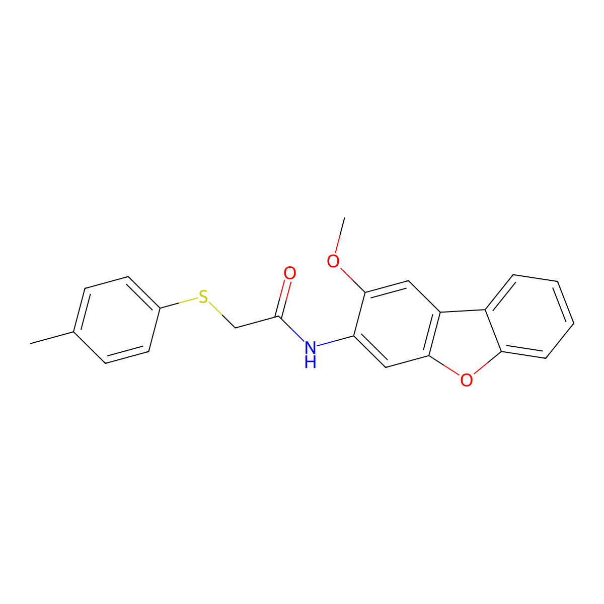 N-(2-methoxydibenzofuran-3-yl)-2-(4-methylphenyl)sulfanylacetamide molecular structure, CAS 714279-51-3