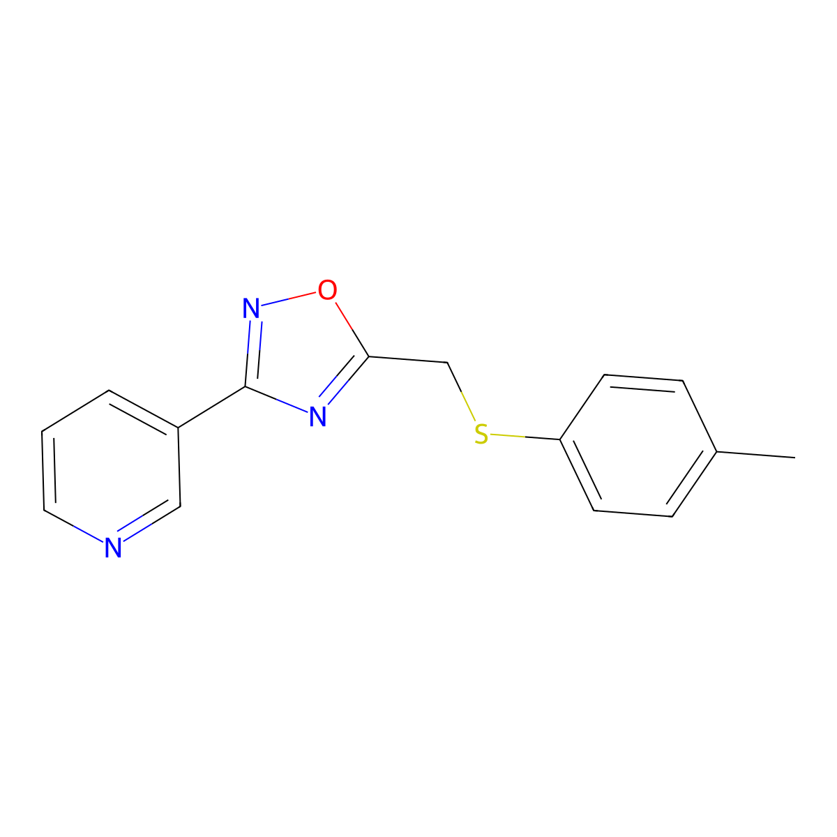 5-[(4-Methylphenyl)sulfanylmethyl]-3-pyridin-3-yl-1,2,4-oxadiazole molecular structure, CAS 714279-78-4