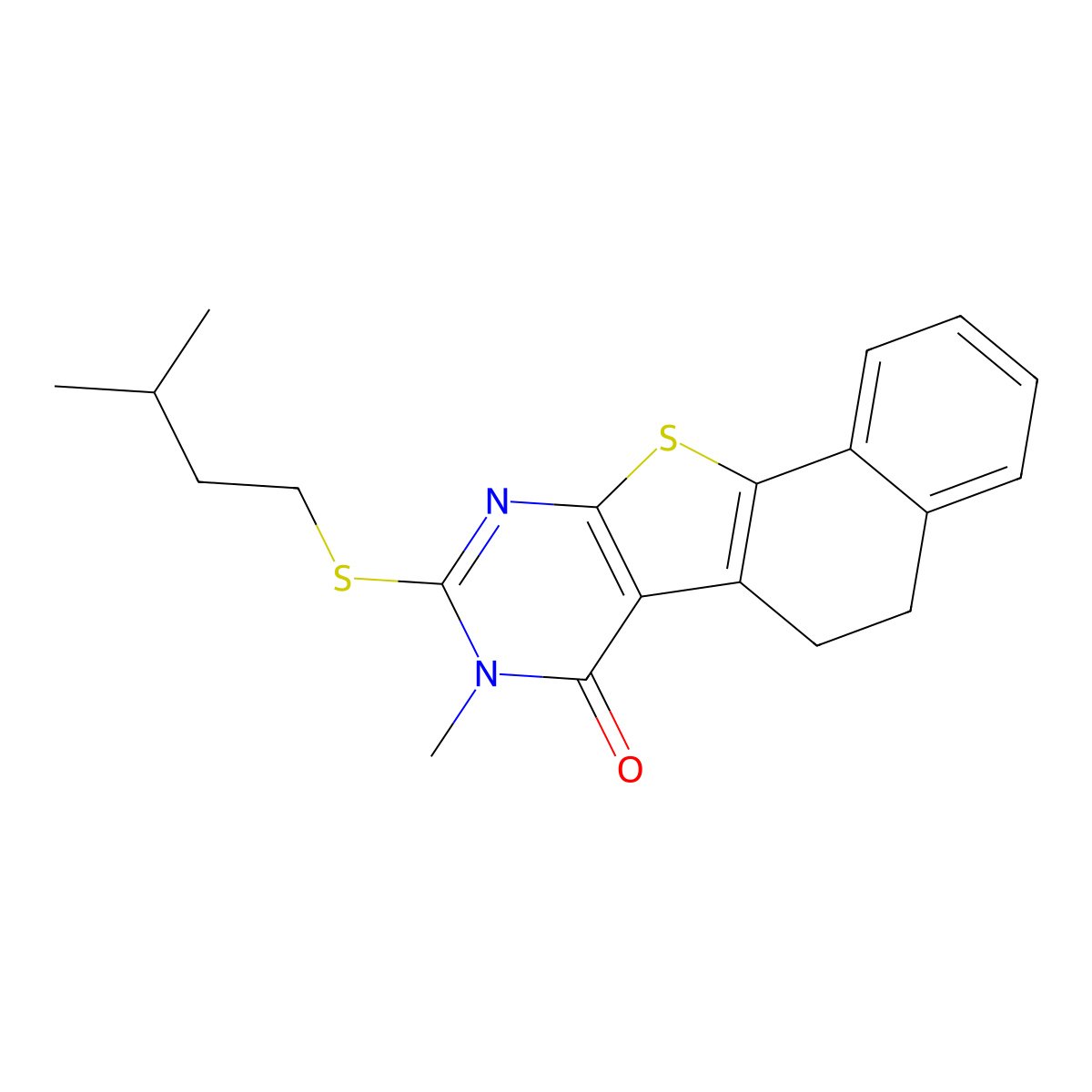 9-(isopentylthio)-8-methyl-5,6-dihydronaphtho[2',1':4,5]thieno[2,3-d]pyrimidin-7(8H)-one molecular structure, CAS 714280-64-5