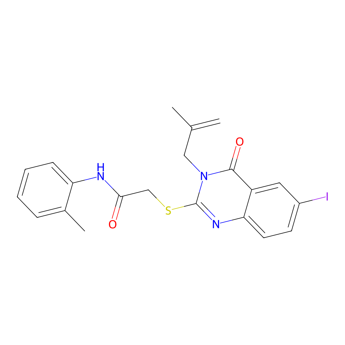 2-[6-iodo-3-(2-methylprop-2-enyl)-4-oxoquinazolin-2-yl]sulfanyl-N-(2-methylphenyl)acetamide molecular structure, CAS 714280-69-0