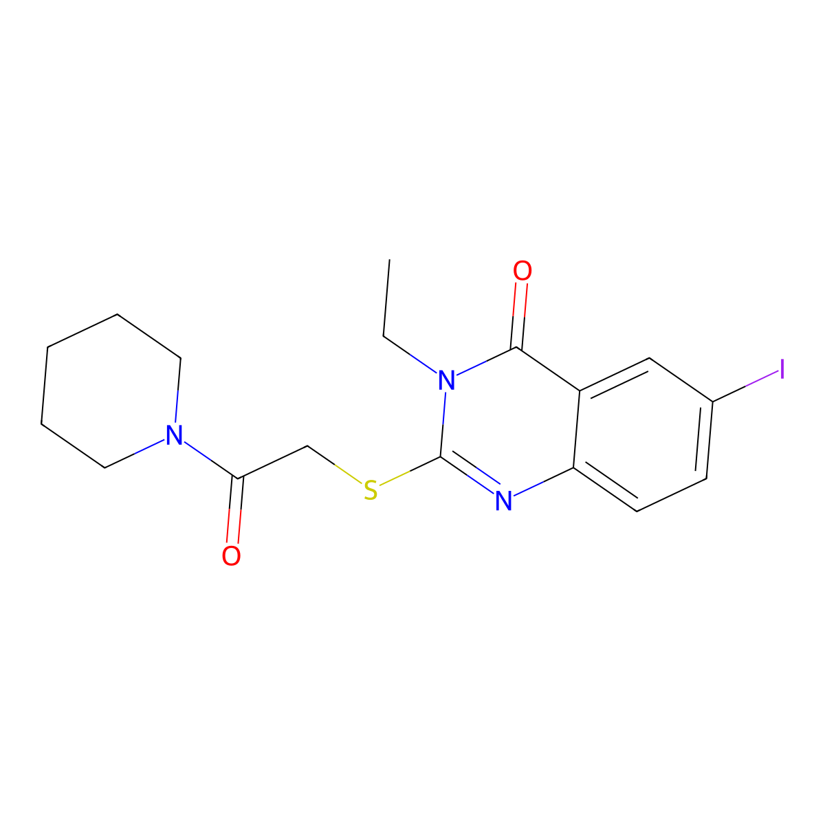 3-Ethyl-6-iodo-2-(2-oxo-2-piperidin-1-ylethyl)sulfanylquinazolin-4-one molecular structure, CAS 714280-71-4