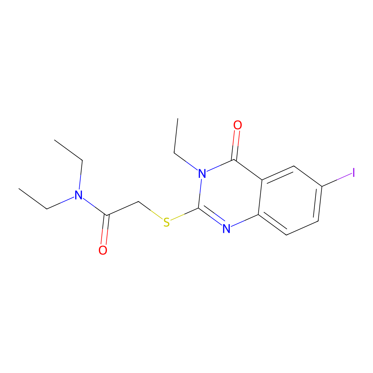 N,N-diethyl-2-(3-ethyl-6-iodo-4-oxoquinazolin-2-yl)sulfanylacetamide molecular structure, CAS 714280-72-5
