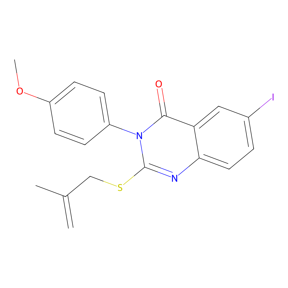 6-Iodo-3-(4-methoxyphenyl)-2-(2-methylprop-2-enylsulfanyl)quinazolin-4-one molecular structure, CAS 714280-73-6