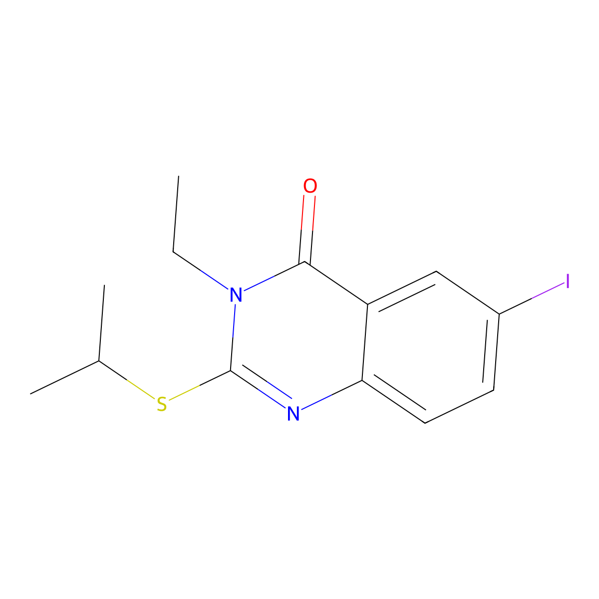 3-Ethyl-6-iodo-2-propan-2-ylsulfanylquinazolin-4-one molecular structure, CAS 714280-75-8