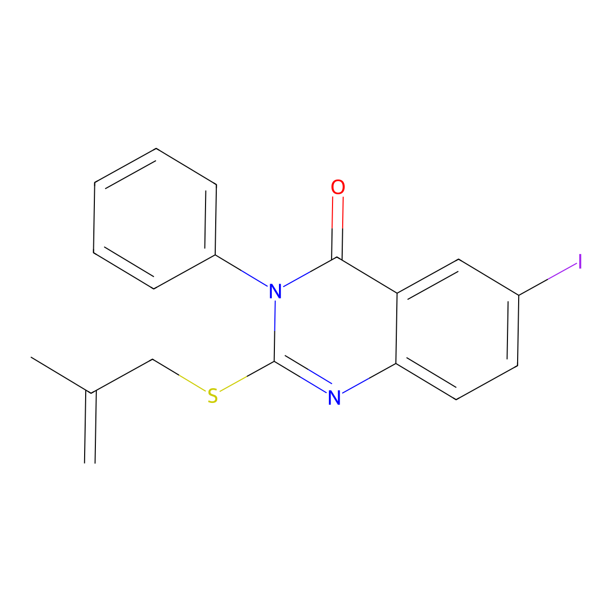 6-Iodo-2-(2-methylprop-2-enylsulfanyl)-3-phenylquinazolin-4-one molecular structure, CAS 714280-76-9
