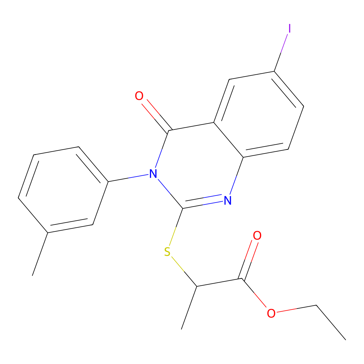 Ethyl 2-[6-iodo-3-(3-methylphenyl)-4-oxoquinazolin-2-yl]sulfanylpropanoate molecular structure, CAS 714280-77-0