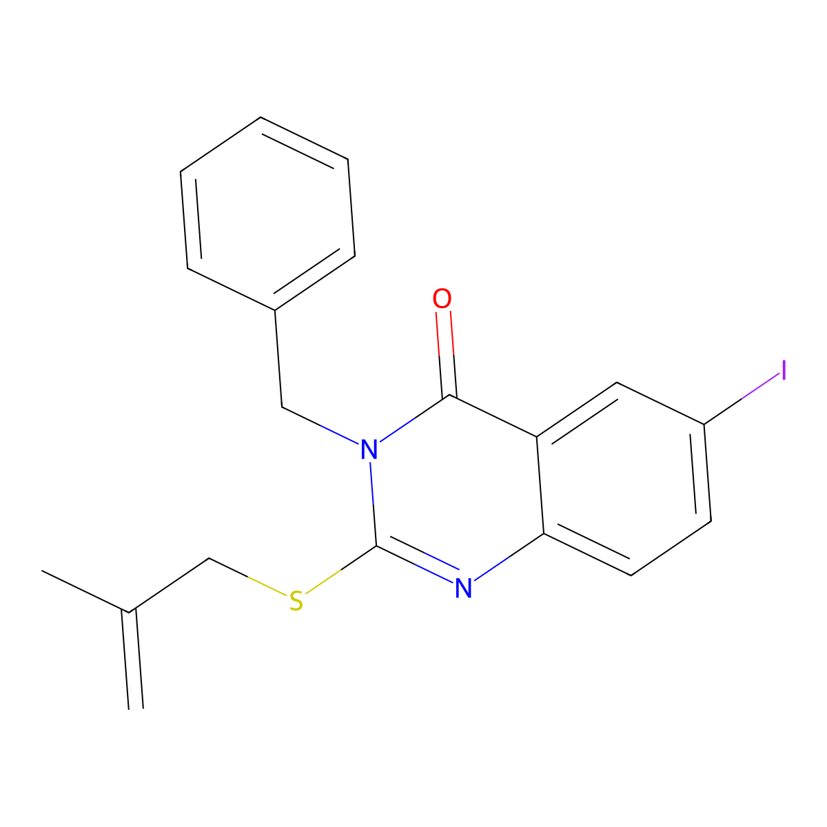 3-Benzyl-6-iodo-2-(2-methylprop-2-enylsulfanyl)quinazolin-4-one molecular structure, CAS 714280-78-1