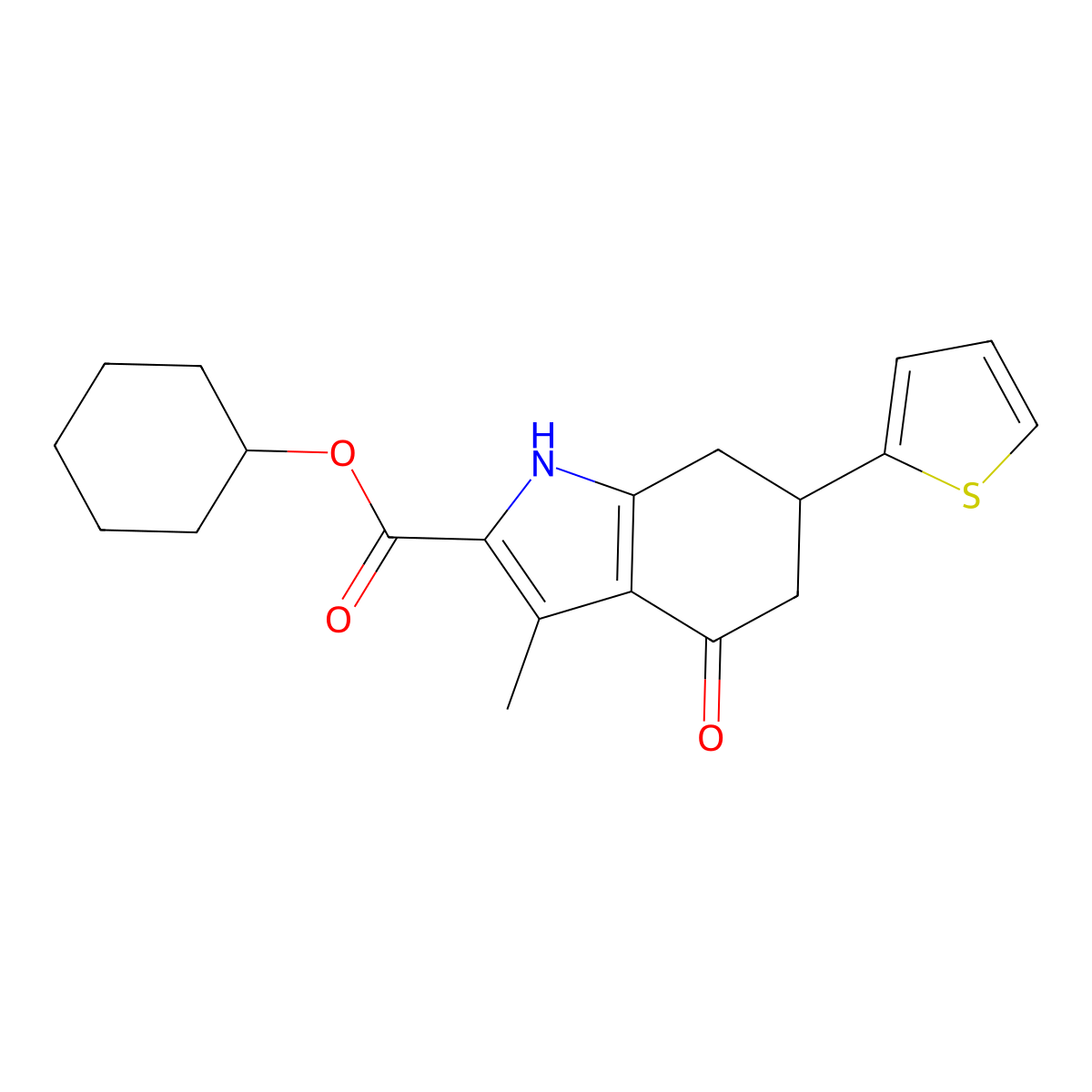 cyclohexyl 3-methyl-4-oxo-6-(thiophen-2-yl)-4,5,6,7-tetrahydro-1H-indole-2-carboxylate molecular structure, CAS 714281-17-1