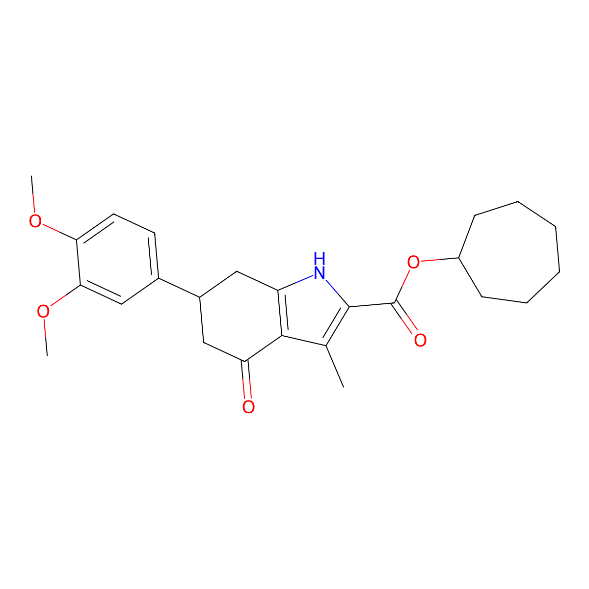 cycloheptyl 6-(3,4-dimethoxyphenyl)-3-methyl-4-oxo-4,5,6,7-tetrahydro-1H-indole-2-carboxylate molecular structure, CAS 714281-18-2