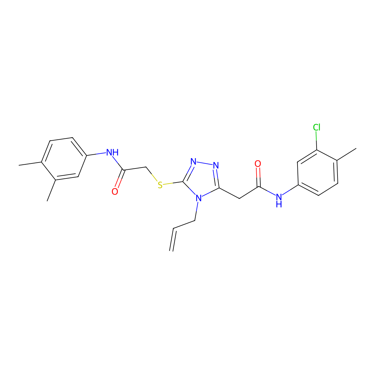 N-(3-chloro-4-methylphenyl)-2-[5-[2-(3,4-dimethylanilino)-2-oxoethyl]sulfanyl-4-prop-2-enyl-1,2,4-triazol-3-yl]acetamide molecular structure, CAS 714281-27-3