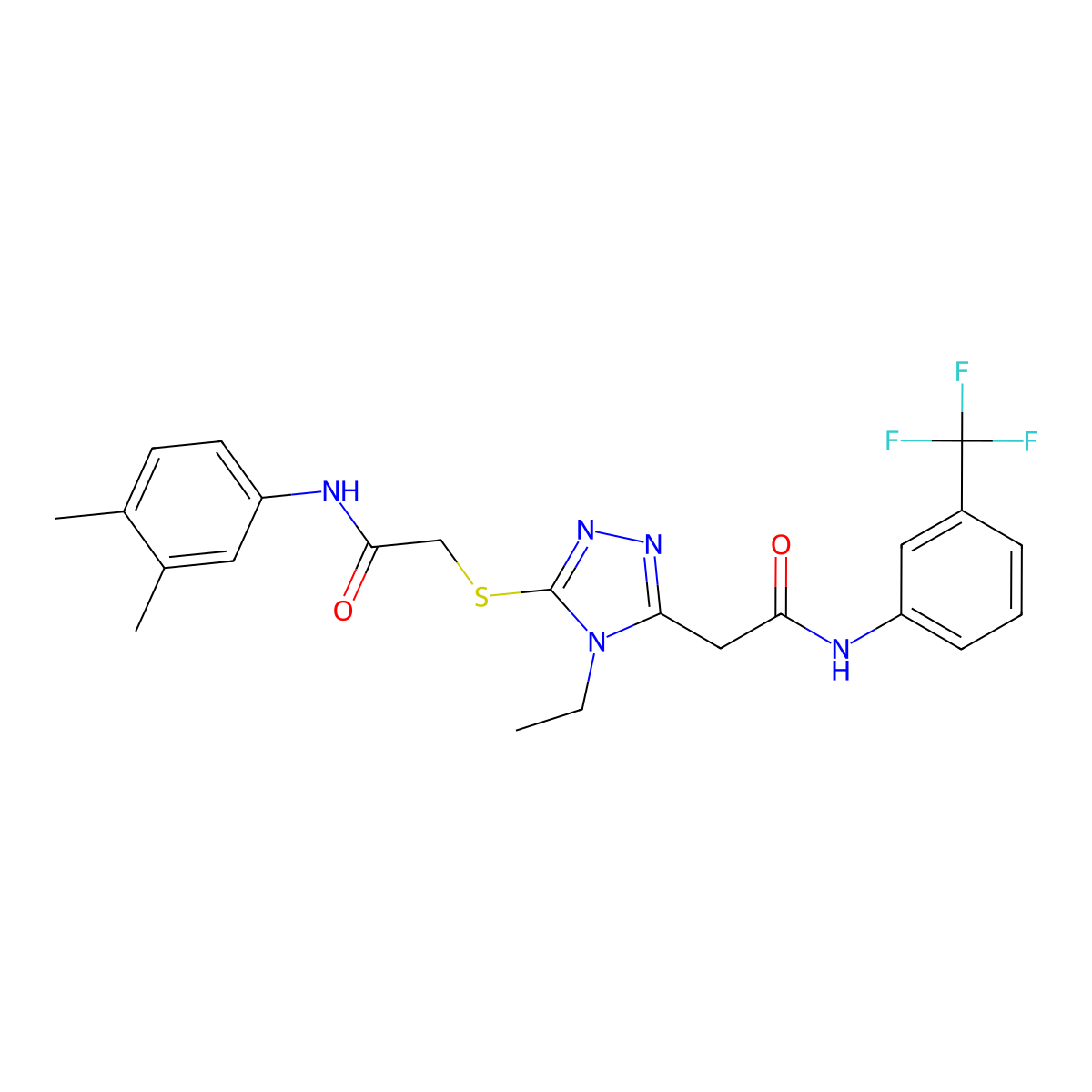 2-[5-[2-(3,4-dimethylanilino)-2-oxoethyl]sulfanyl-4-ethyl-1,2,4-triazol-3-yl]-N-[3-(trifluoromethyl)phenyl]acetamide molecular structure, CAS 714281-28-4