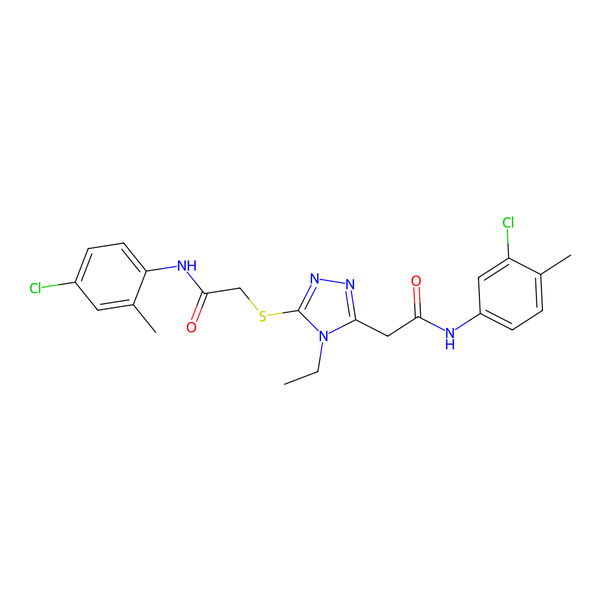 2-[5-[2-(4-chloro-2-methylanilino)-2-oxoethyl]sulfanyl-4-ethyl-1,2,4-triazol-3-yl]-N-(3-chloro-4-methylphenyl)acetamide molecular structure, CAS 714281-32-0