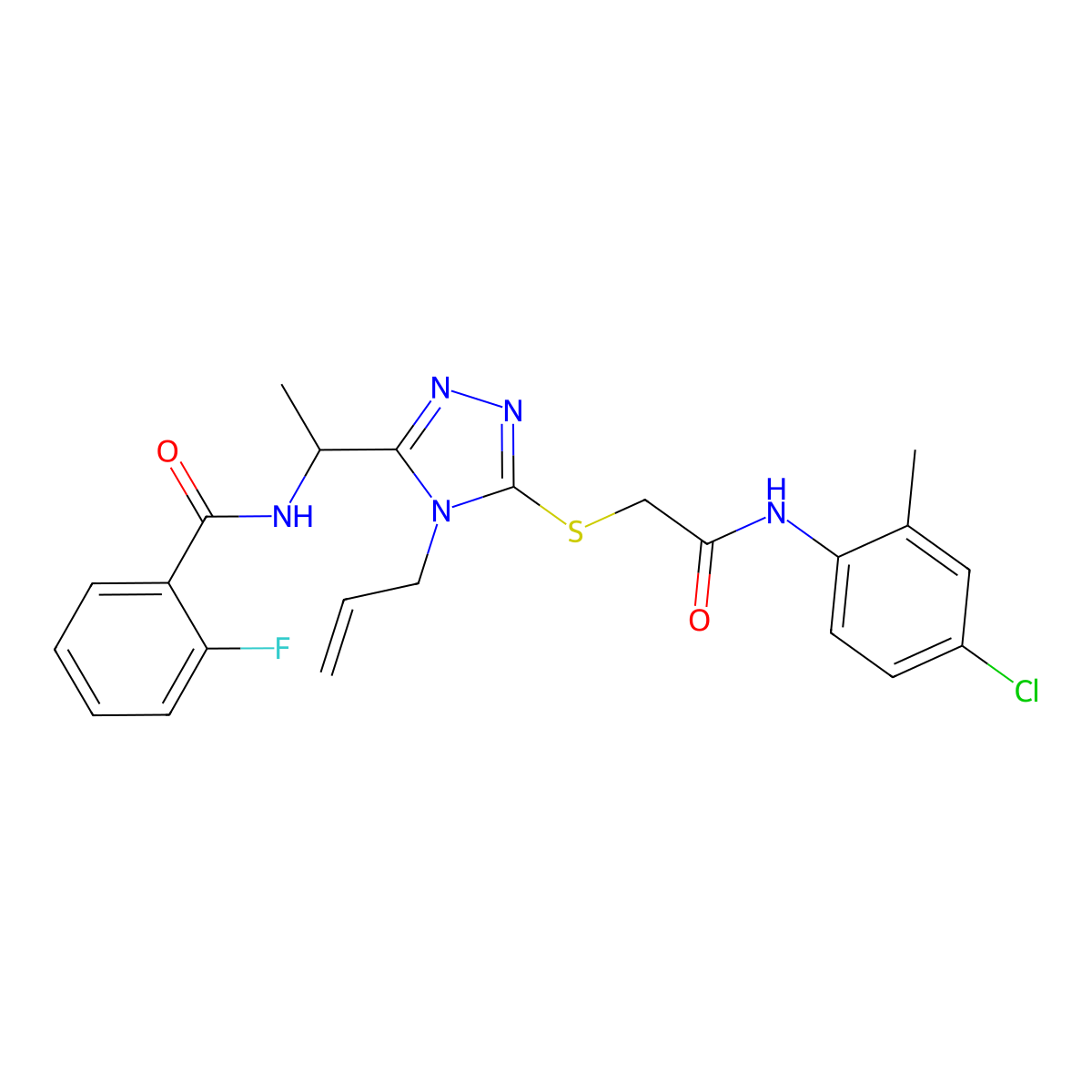N-{1-[5-({2-[(4-chloro-2-methylphenyl)amino]-2-oxoethyl}sulfanyl)-4-(prop-2-en-1-yl)-4H-1,2,4-triazol-3-yl]ethyl}-2-fluorobenzamide molecular structure, CAS 714281-33-1