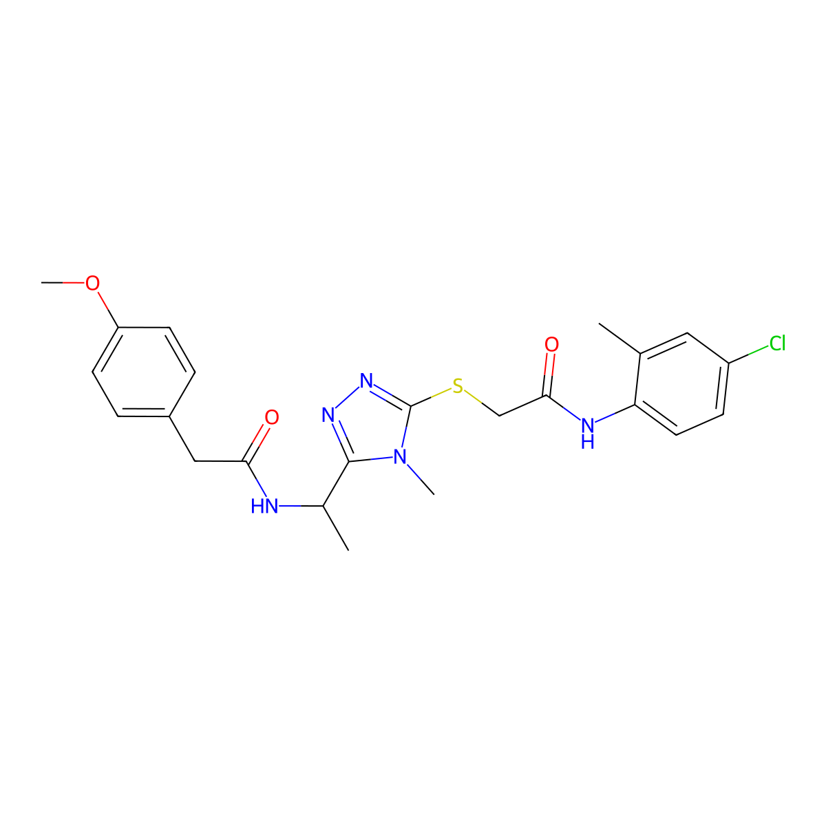 N-[1-[5-[2-(4-chloro-2-methylanilino)-2-oxoethyl]sulfanyl-4-methyl-1,2,4-triazol-3-yl]ethyl]-2-(4-methoxyphenyl)acetamide molecular structure, CAS 714281-34-2