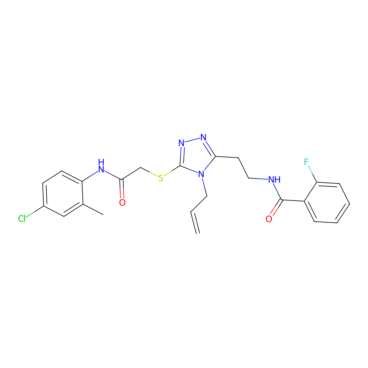 N-[2-[5-[2-(4-chloro-2-methylanilino)-2-oxoethyl]sulfanyl-4-prop-2-enyl-1,2,4-triazol-3-yl]ethyl]-2-fluorobenzamide molecular structure, CAS 714281-35-3