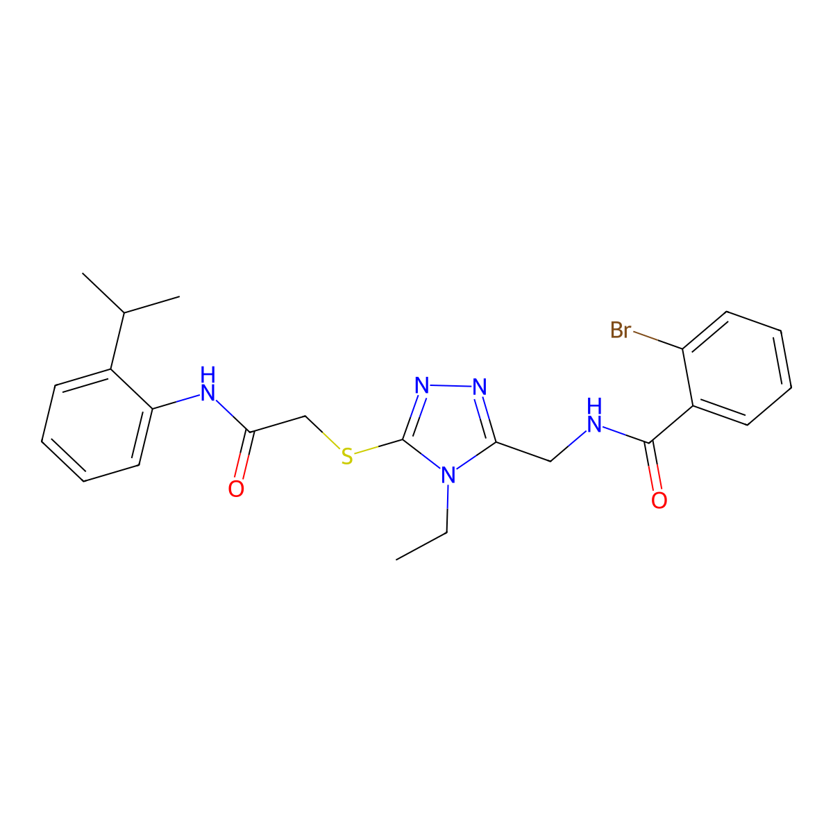 2-bromo-N-[[4-ethyl-5-[2-oxo-2-(2-propan-2-ylanilino)ethyl]sulfanyl-1,2,4-triazol-3-yl]methyl]benzamide molecular structure, CAS 714281-38-6