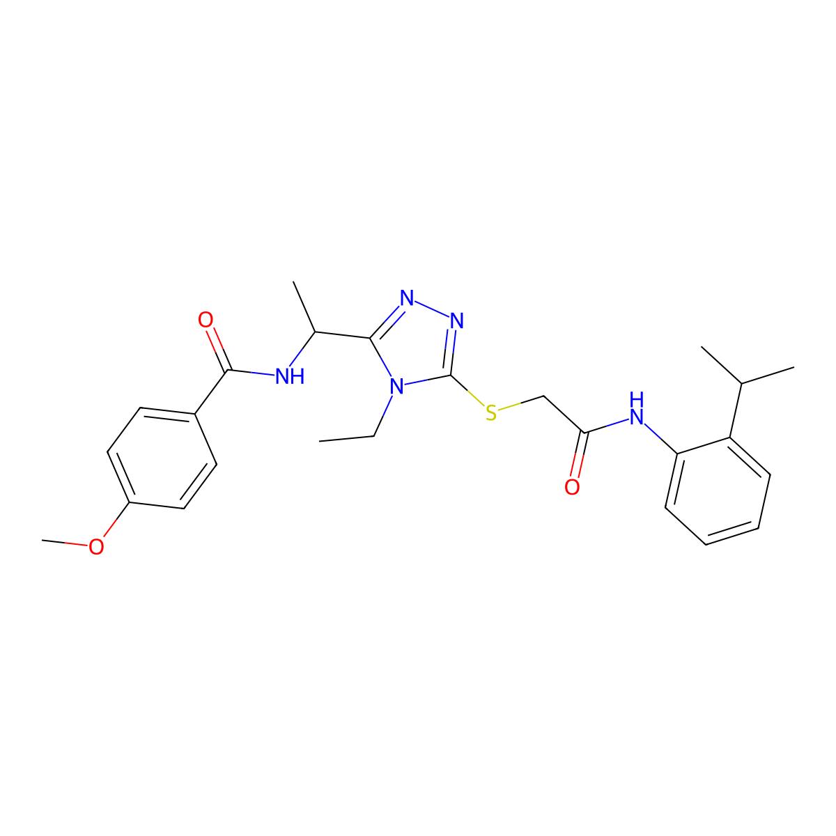 N-(1-{4-ethyl-5-[(2-oxo-2-{[2-(propan-2-yl)phenyl]amino}ethyl)sulfanyl]-4H-1,2,4-triazol-3-yl}ethyl)-4-methoxybenzamide molecular structure, CAS 714281-39-7