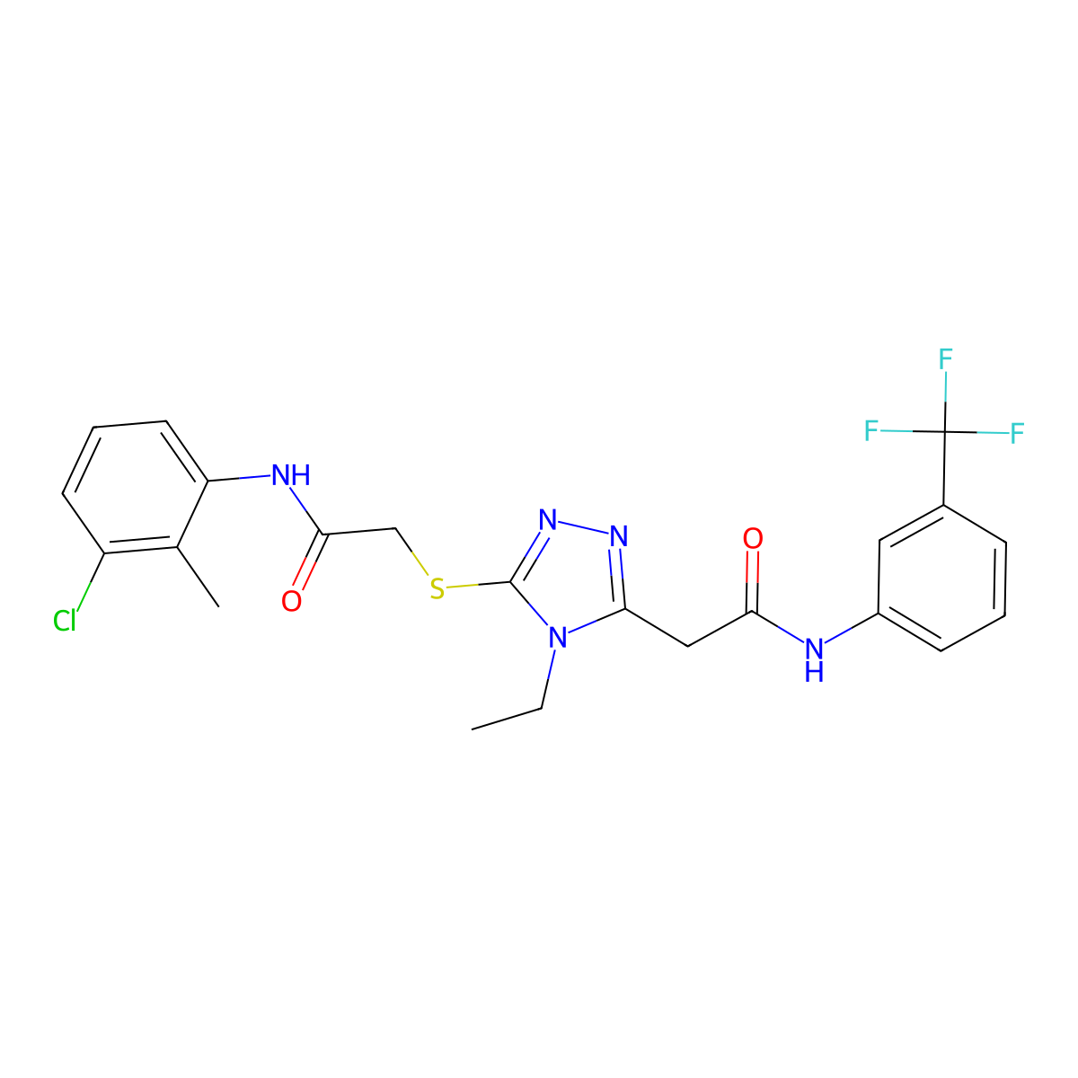 2-[5-[2-(3-chloro-2-methylanilino)-2-oxoethyl]sulfanyl-4-ethyl-1,2,4-triazol-3-yl]-N-[3-(trifluoromethyl)phenyl]acetamide molecular structure, CAS 714281-42-2