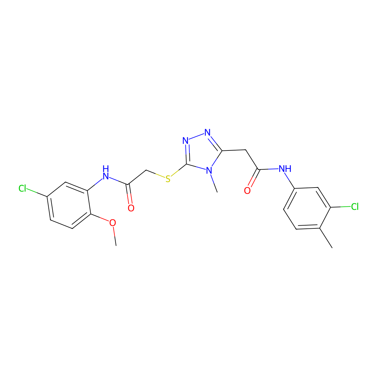 2-[5-[2-(5-chloro-2-methoxyanilino)-2-oxoethyl]sulfanyl-4-methyl-1,2,4-triazol-3-yl]-N-(3-chloro-4-methylphenyl)acetamide molecular structure, CAS 714281-44-4