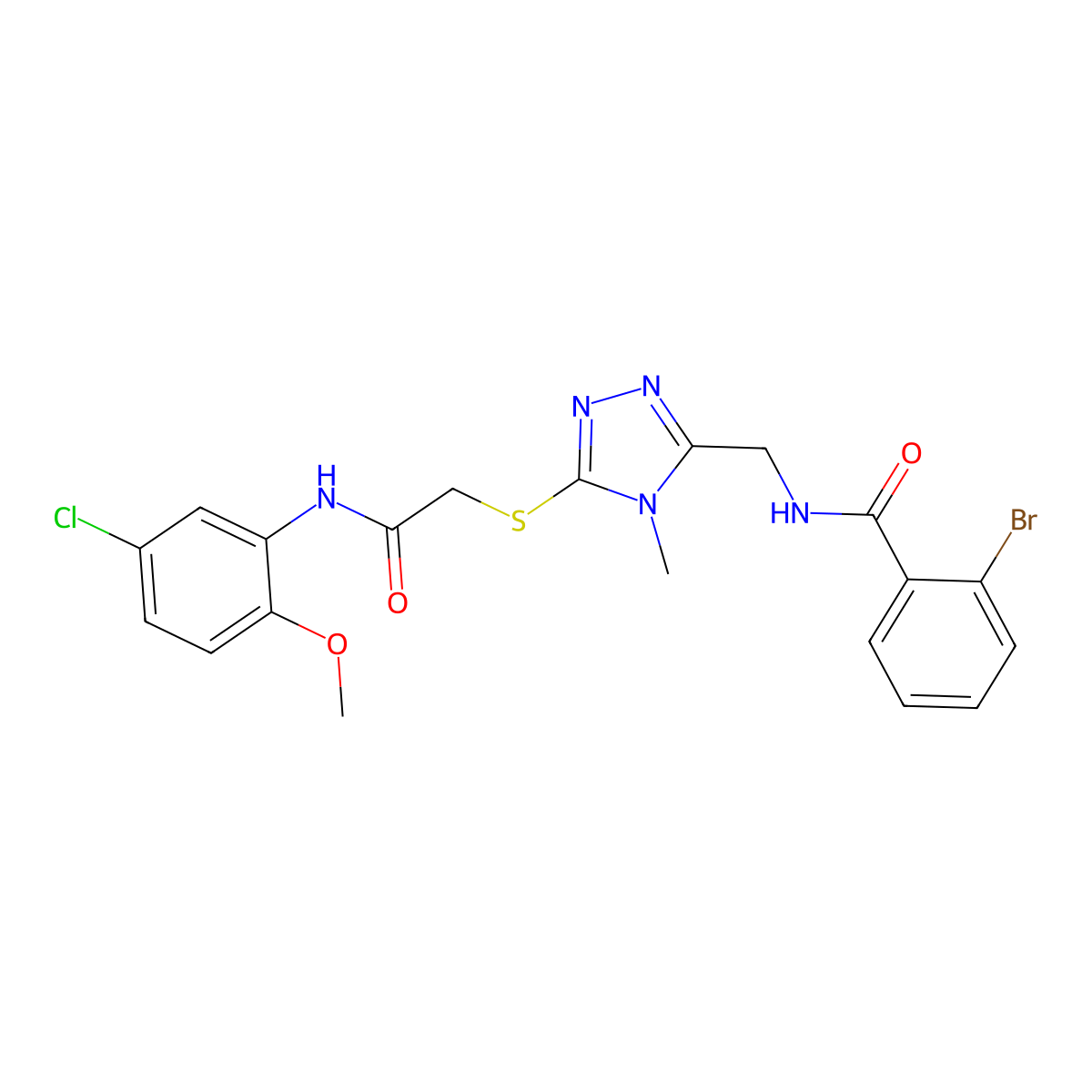 2-bromo-N-[[5-[2-(5-chloro-2-methoxyanilino)-2-oxoethyl]sulfanyl-4-methyl-1,2,4-triazol-3-yl]methyl]benzamide molecular structure, CAS 714281-46-6