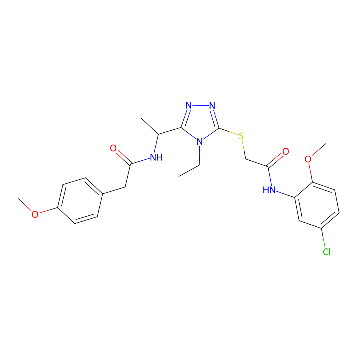 N-(5-chloro-2-methoxyphenyl)-2-{[4-ethyl-5-(1-{[(4-methoxyphenyl)acetyl]amino}ethyl)-4H-1,2,4-triazol-3-yl]sulfanyl}acetamide molecular structure, CAS 714281-49-9