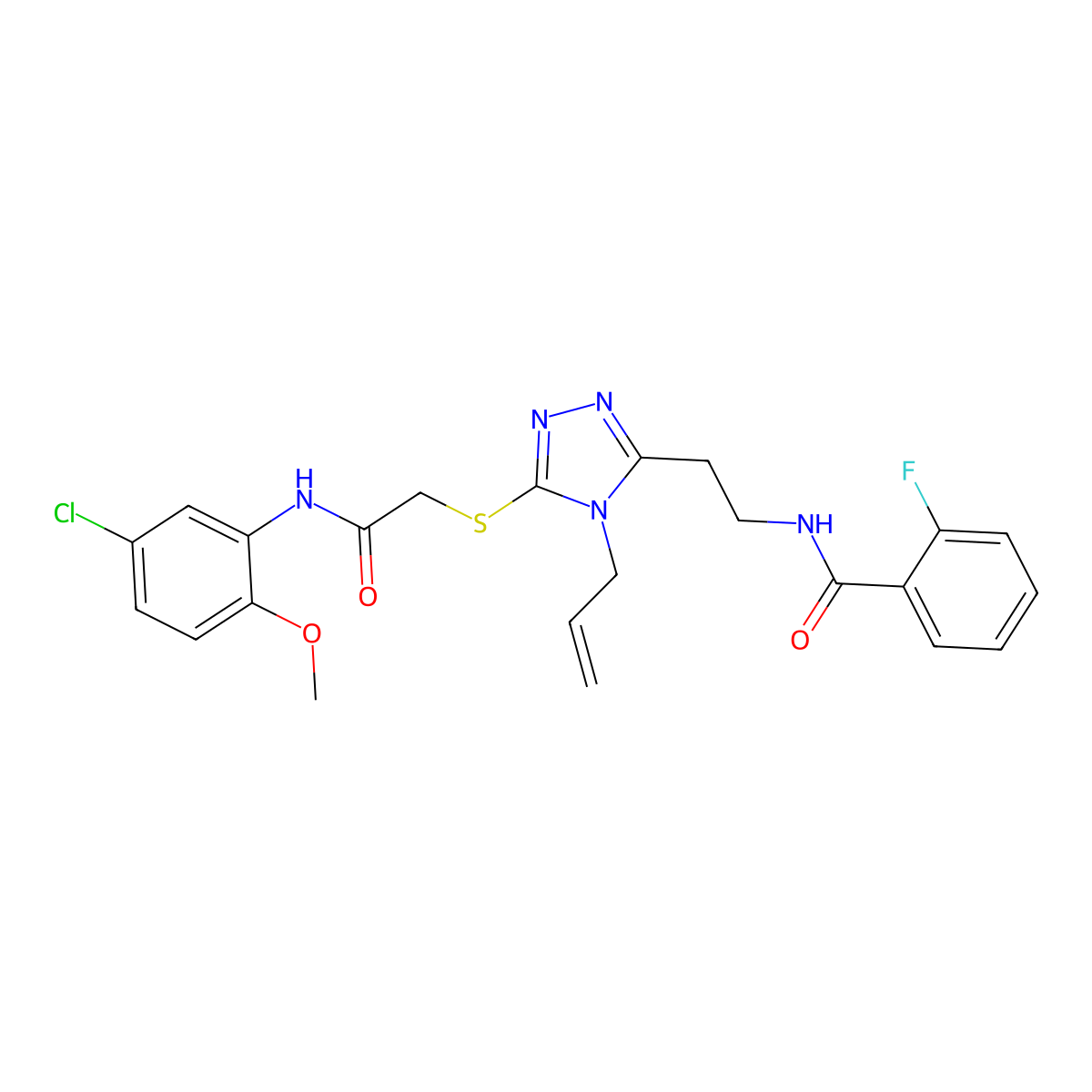 N-[2-[5-[2-(5-chloro-2-methoxyanilino)-2-oxoethyl]sulfanyl-4-prop-2-enyl-1,2,4-triazol-3-yl]ethyl]-2-fluorobenzamide molecular structure, CAS 714281-50-2