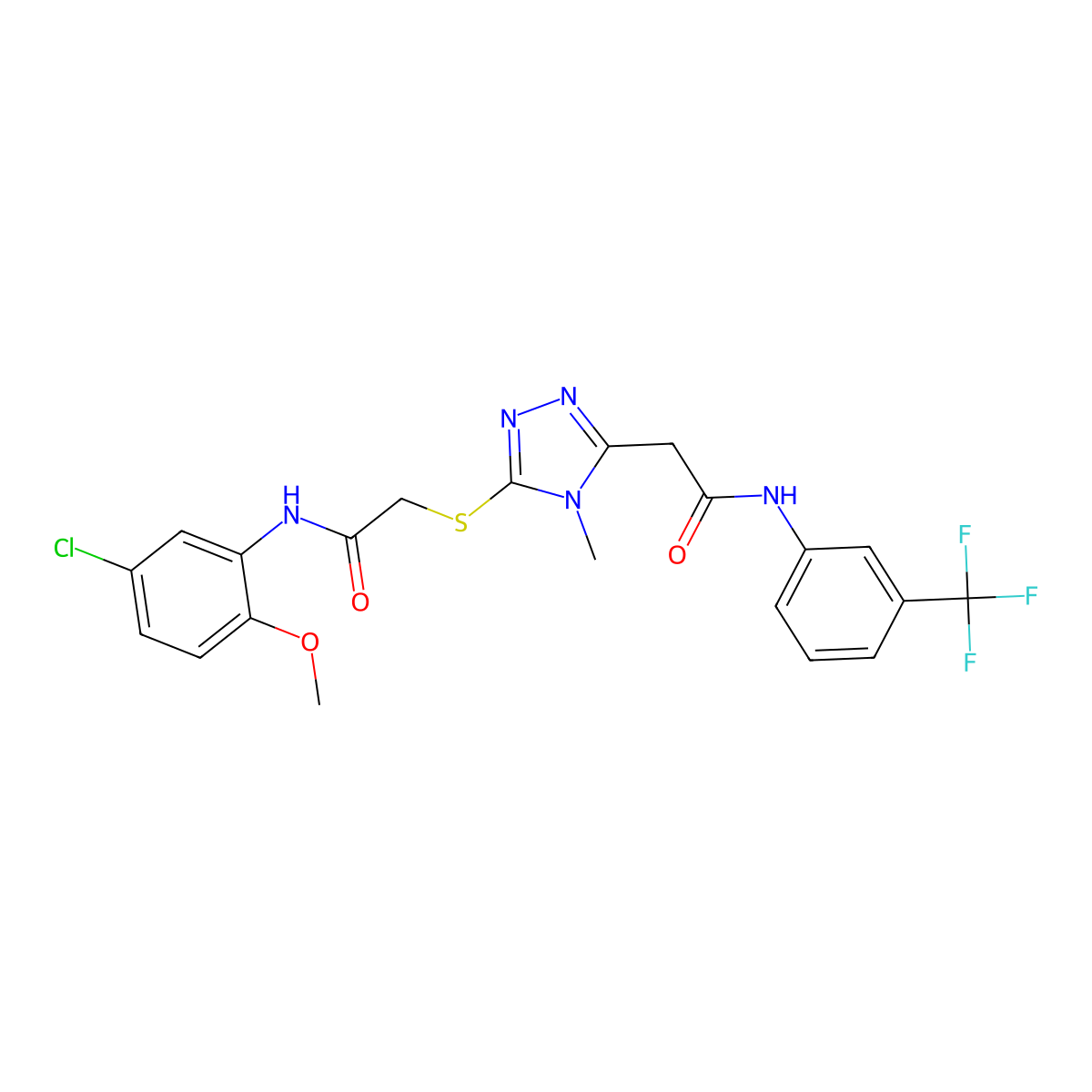 2-[5-[2-(5-chloro-2-methoxyanilino)-2-oxoethyl]sulfanyl-4-methyl-1,2,4-triazol-3-yl]-N-[3-(trifluoromethyl)phenyl]acetamide molecular structure, CAS 714281-51-3