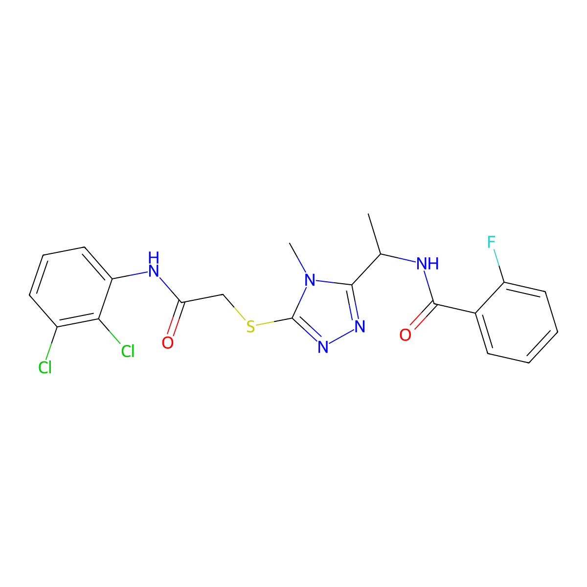 N-{1-[5-({2-[(2,3-dichlorophenyl)amino]-2-oxoethyl}sulfanyl)-4-methyl-4H-1,2,4-triazol-3-yl]ethyl}-2-fluorobenzamide molecular structure, CAS 714281-55-7