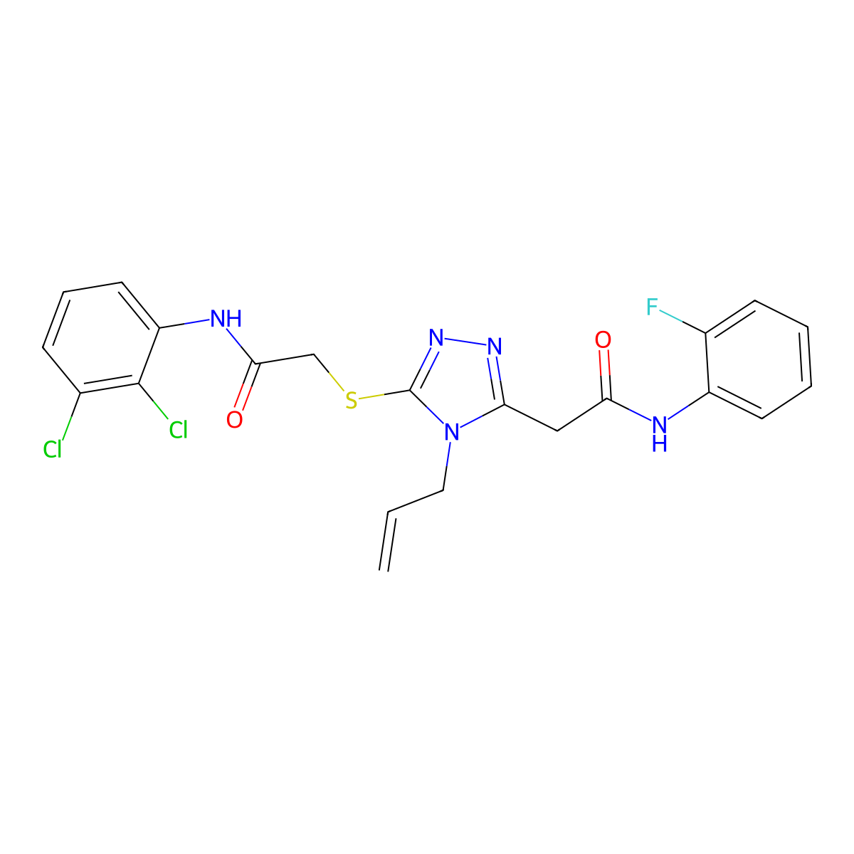 2-[5-[2-(2,3-dichloroanilino)-2-oxoethyl]sulfanyl-4-prop-2-enyl-1,2,4-triazol-3-yl]-N-(2-fluorophenyl)acetamide molecular structure, CAS 714281-57-9