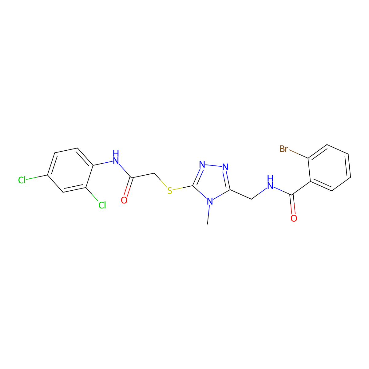 2-bromo-N-[[5-[2-(2,4-dichloroanilino)-2-oxoethyl]sulfanyl-4-methyl-1,2,4-triazol-3-yl]methyl]benzamide molecular structure, CAS 714281-59-1