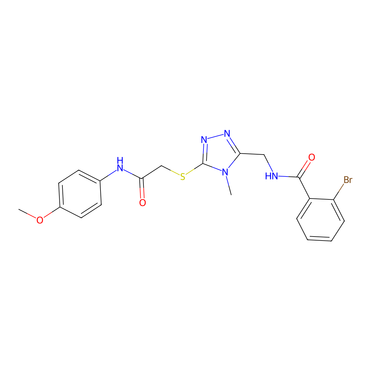 2-bromo-N-[[5-[2-(4-methoxyanilino)-2-oxoethyl]sulfanyl-4-methyl-1,2,4-triazol-3-yl]methyl]benzamide molecular structure, CAS 714281-61-5