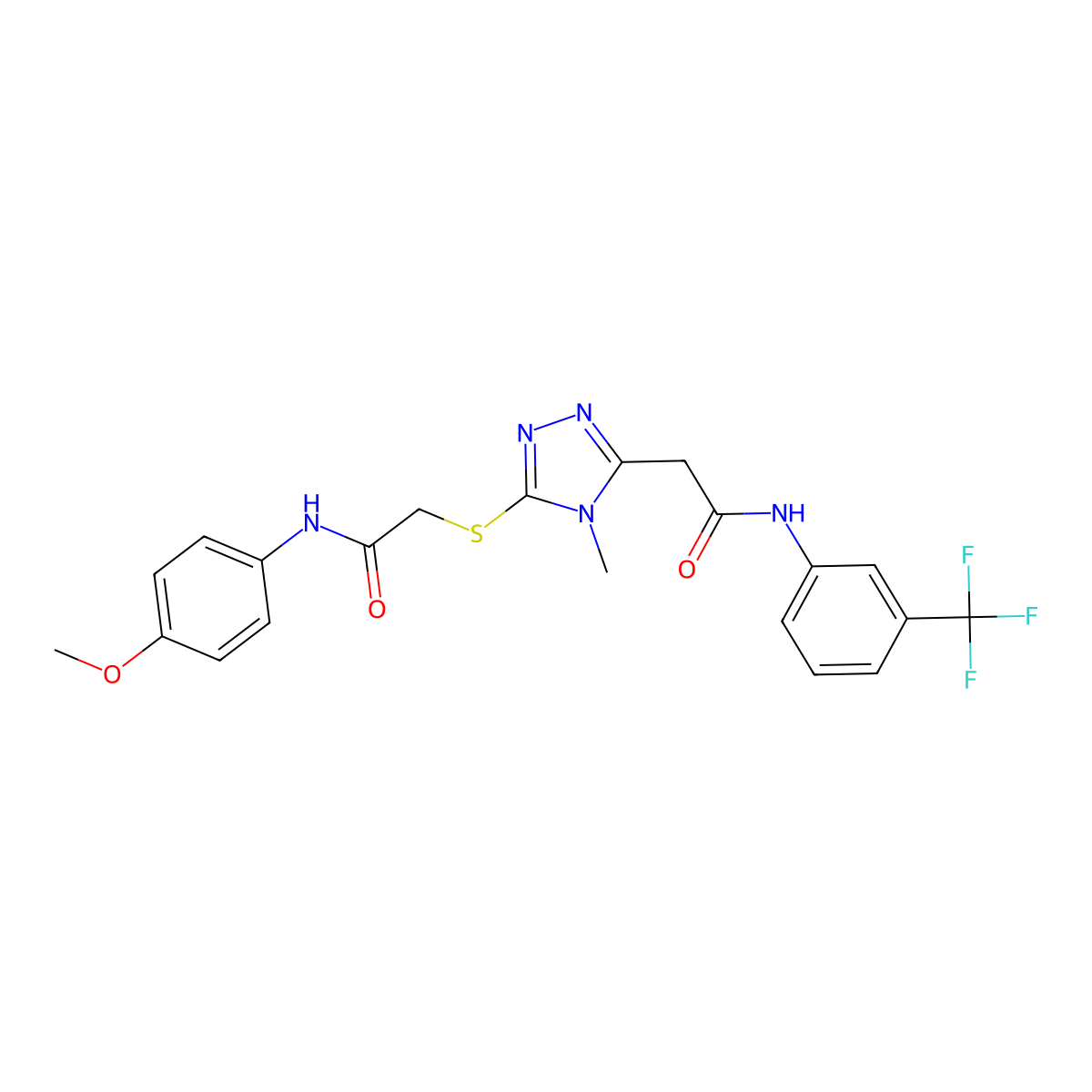 2-[5-[2-(4-methoxyanilino)-2-oxoethyl]sulfanyl-4-methyl-1,2,4-triazol-3-yl]-N-[3-(trifluoromethyl)phenyl]acetamide molecular structure, CAS 714281-62-6