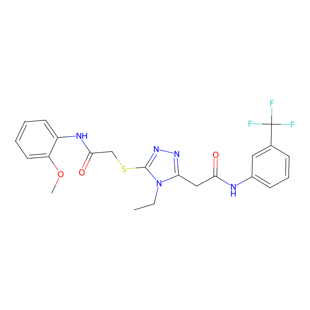 2-[4-ethyl-5-[2-(2-methoxyanilino)-2-oxoethyl]sulfanyl-1,2,4-triazol-3-yl]-N-[3-(trifluoromethyl)phenyl]acetamide molecular structure, CAS 714281-64-8