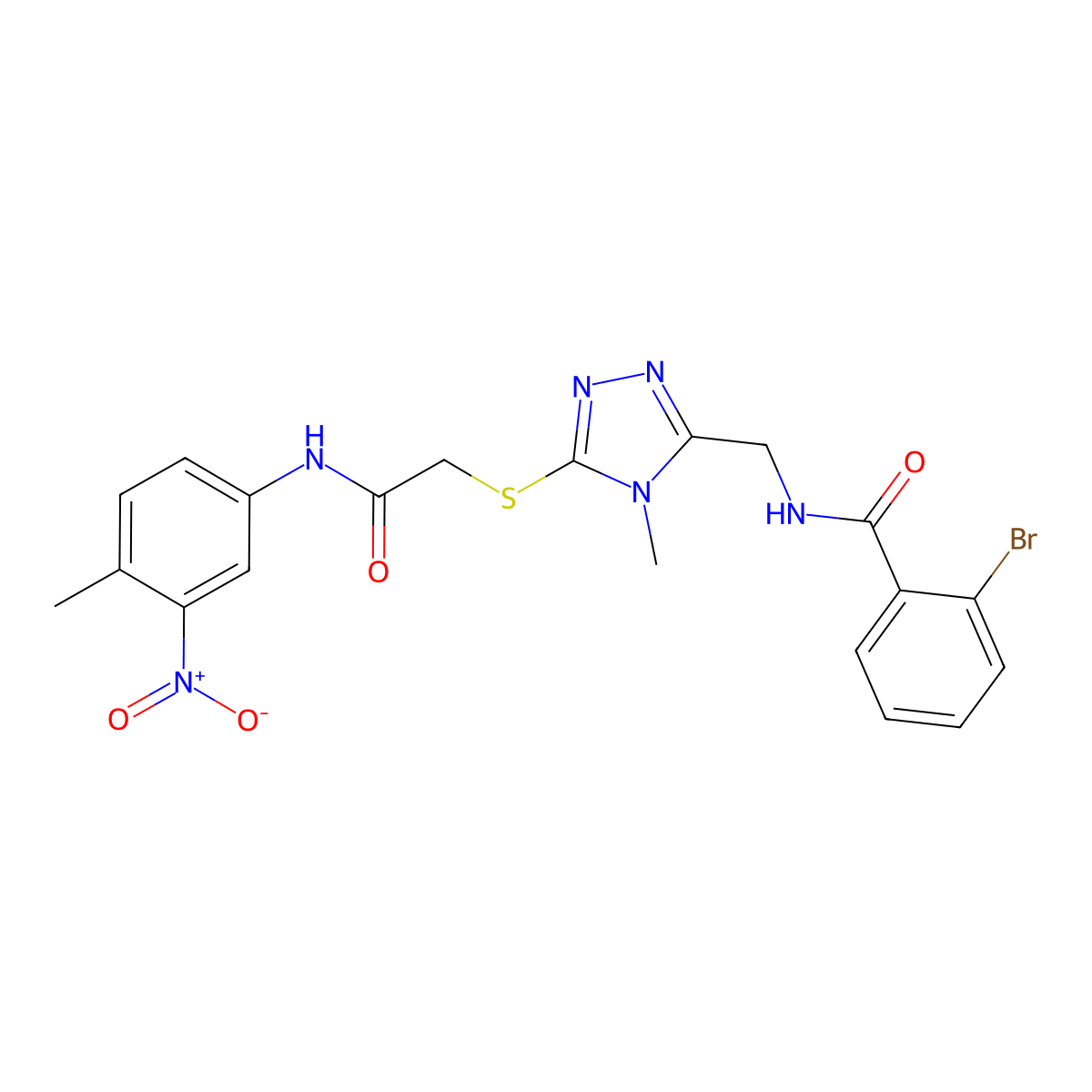 2-bromo-N-[[4-methyl-5-[2-(4-methyl-3-nitroanilino)-2-oxoethyl]sulfanyl-1,2,4-triazol-3-yl]methyl]benzamide molecular structure, CAS 714281-67-1