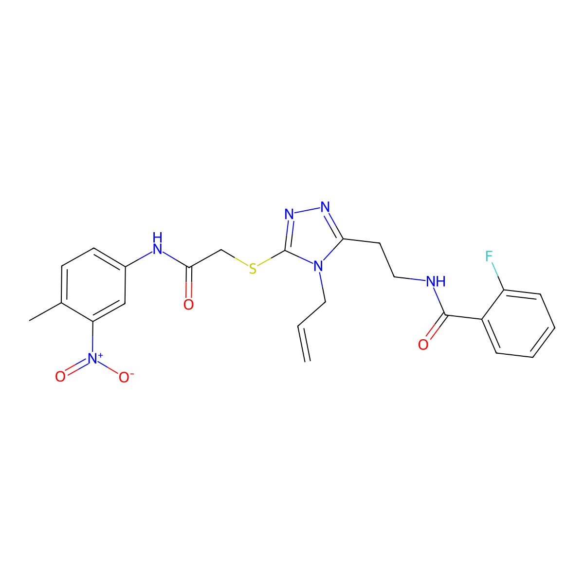 2-fluoro-N-[2-[5-[2-(4-methyl-3-nitroanilino)-2-oxoethyl]sulfanyl-4-prop-2-enyl-1,2,4-triazol-3-yl]ethyl]benzamide molecular structure, CAS 714281-68-2