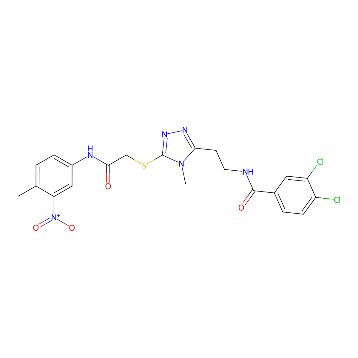 3,4-dichloro-N-[2-[4-methyl-5-[2-(4-methyl-3-nitroanilino)-2-oxoethyl]sulfanyl-1,2,4-triazol-3-yl]ethyl]benzamide molecular structure, CAS 714281-70-6