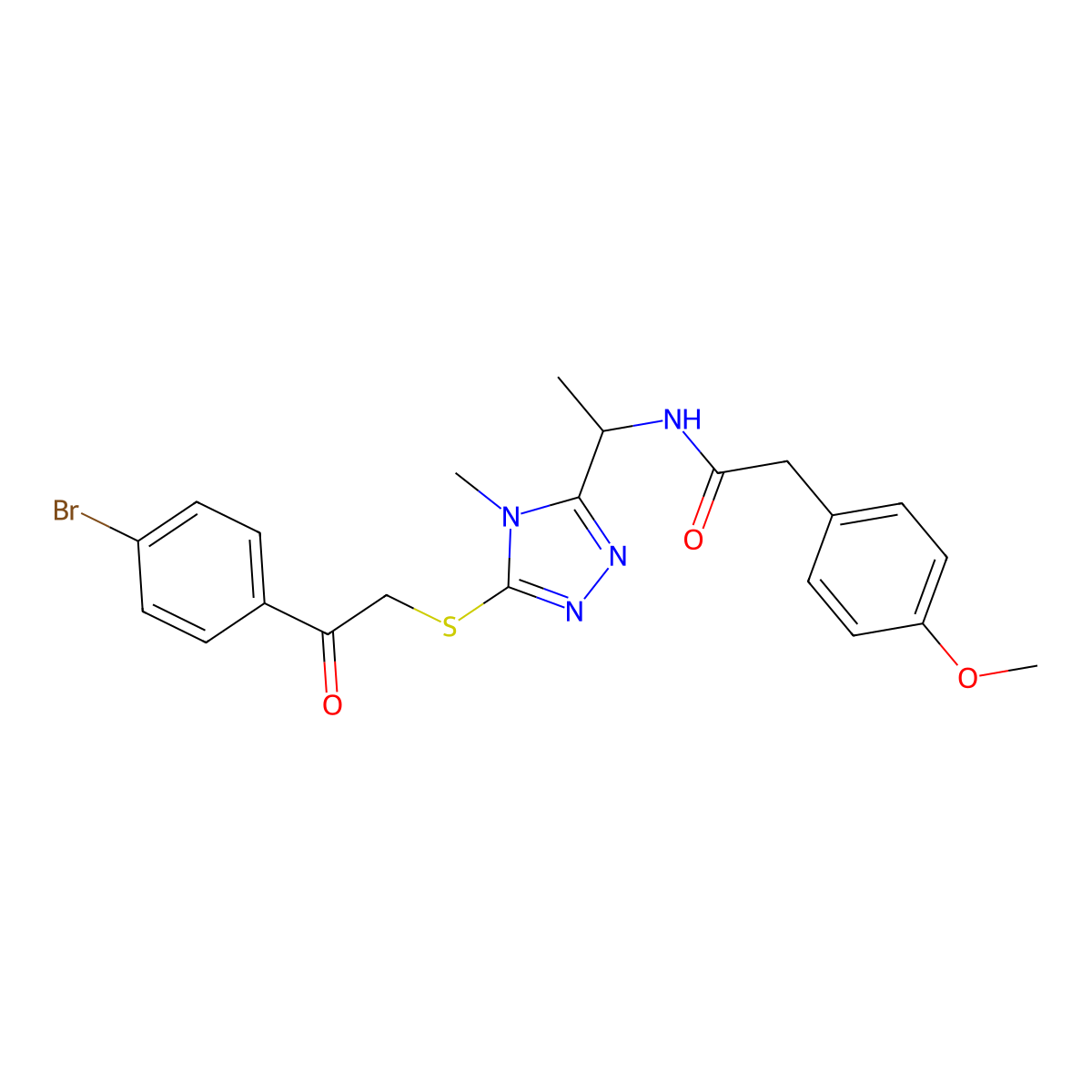 N-[1-[5-[2-(4-bromophenyl)-2-oxoethyl]sulfanyl-4-methyl-1,2,4-triazol-3-yl]ethyl]-2-(4-methoxyphenyl)acetamide molecular structure, CAS 714281-73-9