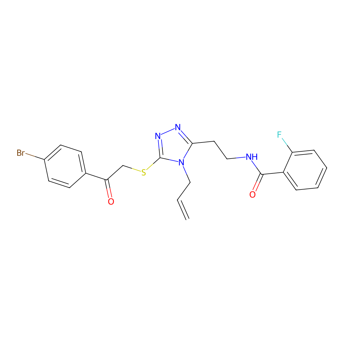 N-[2-[5-[2-(4-bromophenyl)-2-oxoethyl]sulfanyl-4-prop-2-enyl-1,2,4-triazol-3-yl]ethyl]-2-fluorobenzamide molecular structure, CAS 714281-75-1
