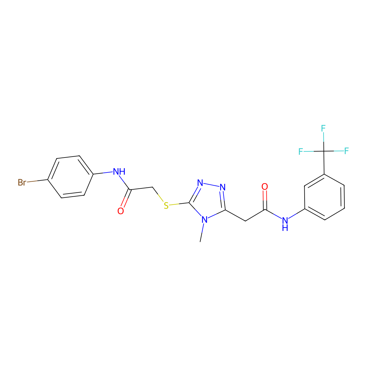 2-[5-[2-(4-bromoanilino)-2-oxoethyl]sulfanyl-4-methyl-1,2,4-triazol-3-yl]-N-[3-(trifluoromethyl)phenyl]acetamide molecular structure, CAS 714281-82-0
