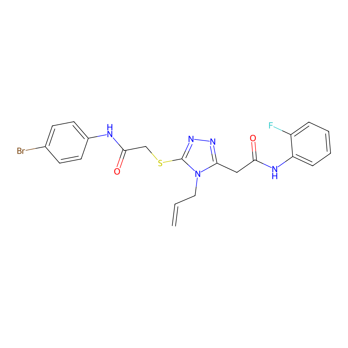 2-[5-[2-(4-bromoanilino)-2-oxoethyl]sulfanyl-4-prop-2-enyl-1,2,4-triazol-3-yl]-N-(2-fluorophenyl)acetamide molecular structure, CAS 714281-83-1