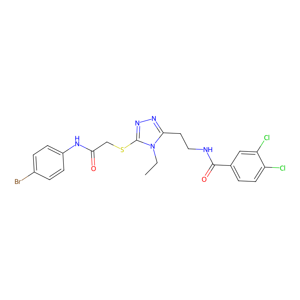 N-[2-[5-[2-(4-bromoanilino)-2-oxoethyl]sulfanyl-4-ethyl-1,2,4-triazol-3-yl]ethyl]-3,4-dichlorobenzamide molecular structure, CAS 714281-84-2