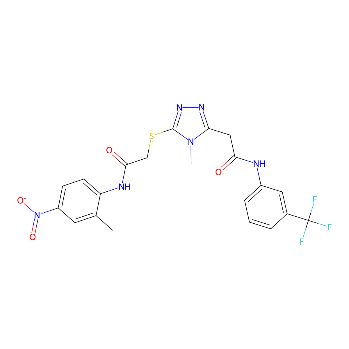 2-[4-methyl-5-[2-(2-methyl-4-nitroanilino)-2-oxoethyl]sulfanyl-1,2,4-triazol-3-yl]-N-[3-(trifluoromethyl)phenyl]acetamide molecular structure, CAS 714281-87-5