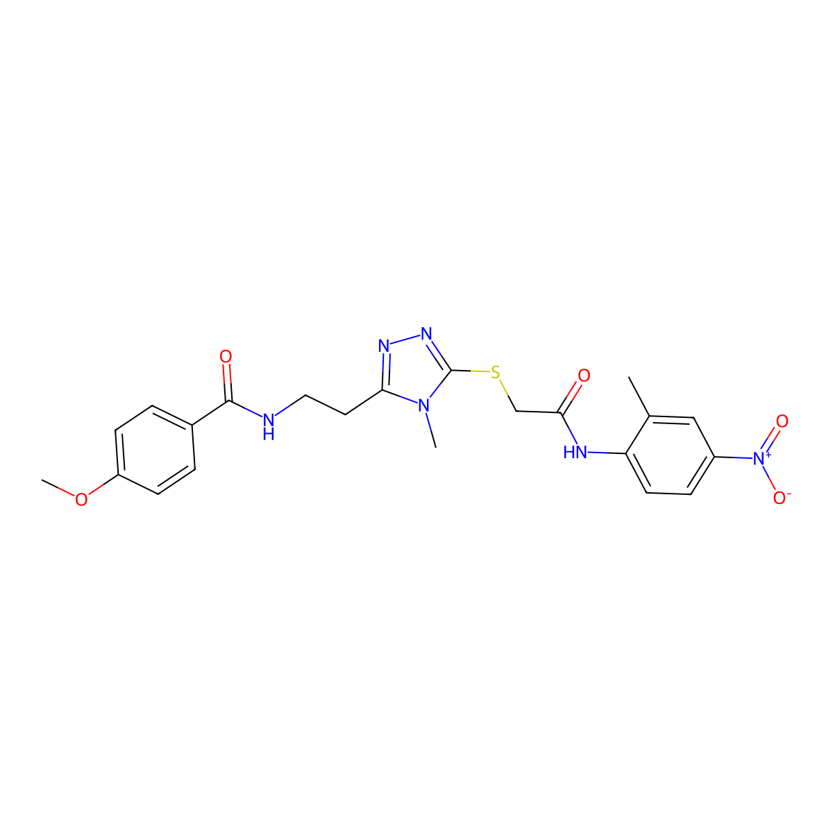 4-methoxy-N-[2-[4-methyl-5-[2-(2-methyl-4-nitroanilino)-2-oxoethyl]sulfanyl-1,2,4-triazol-3-yl]ethyl]benzamide molecular structure, CAS 714281-88-6