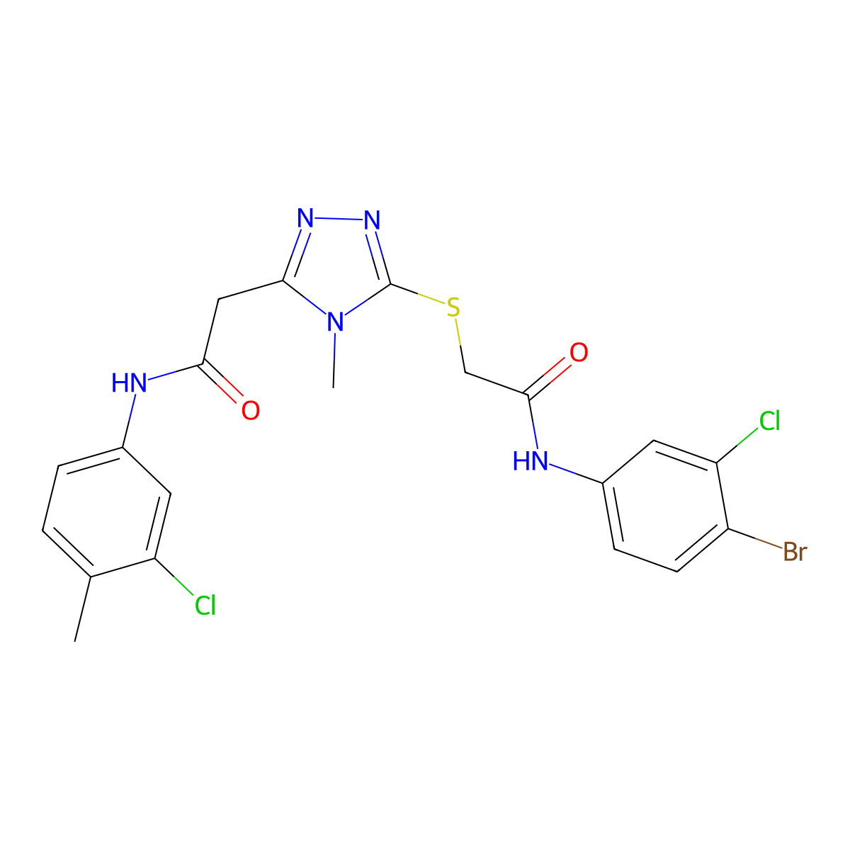 2-[5-[2-(4-bromo-3-chloroanilino)-2-oxoethyl]sulfanyl-4-methyl-1,2,4-triazol-3-yl]-N-(3-chloro-4-methylphenyl)acetamide molecular structure, CAS 714281-89-7
