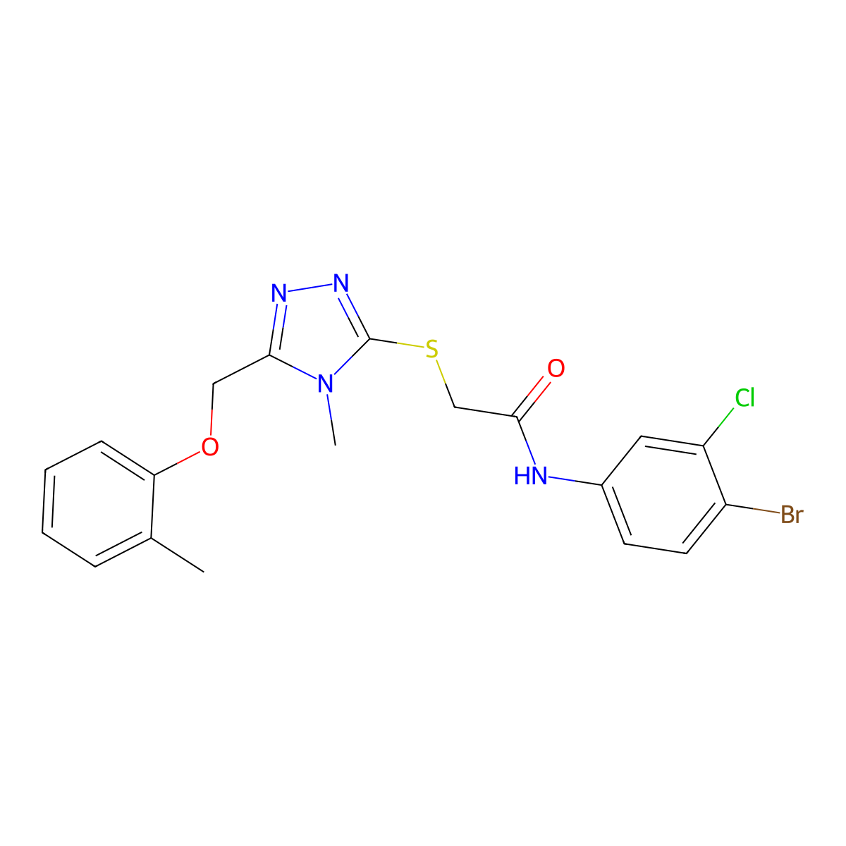 N-(4-bromo-3-chlorophenyl)-2-[[4-methyl-5-[(2-methylphenoxy)methyl]-1,2,4-triazol-3-yl]sulfanyl]acetamide molecular structure, CAS 714281-90-0