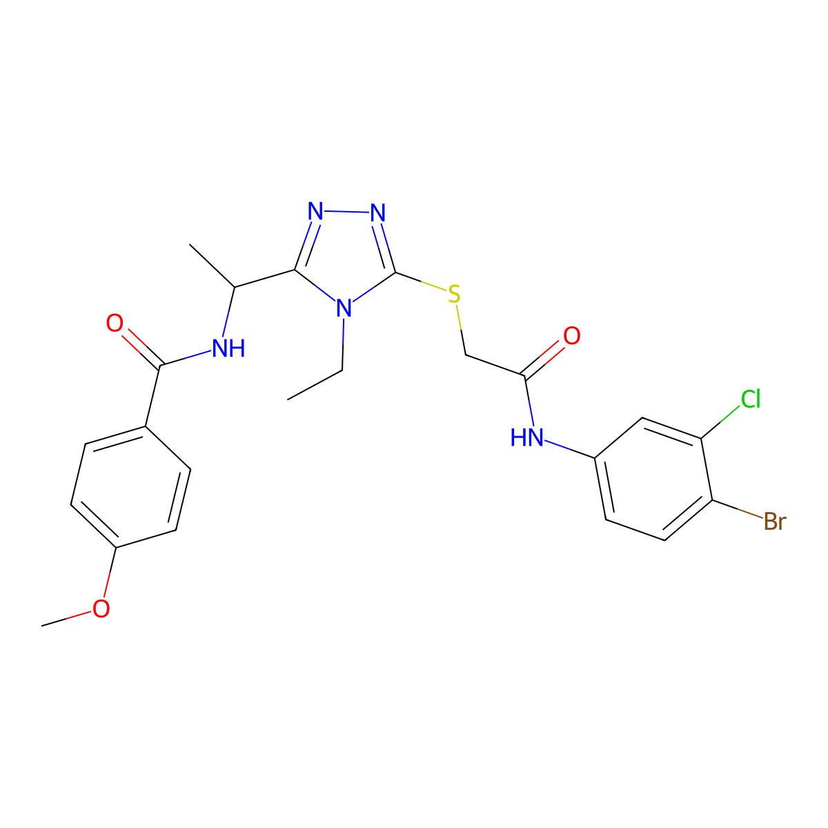 N-[1-[5-[2-(4-bromo-3-chloroanilino)-2-oxoethyl]sulfanyl-4-ethyl-1,2,4-triazol-3-yl]ethyl]-4-methoxybenzamide molecular structure, CAS 714281-92-2