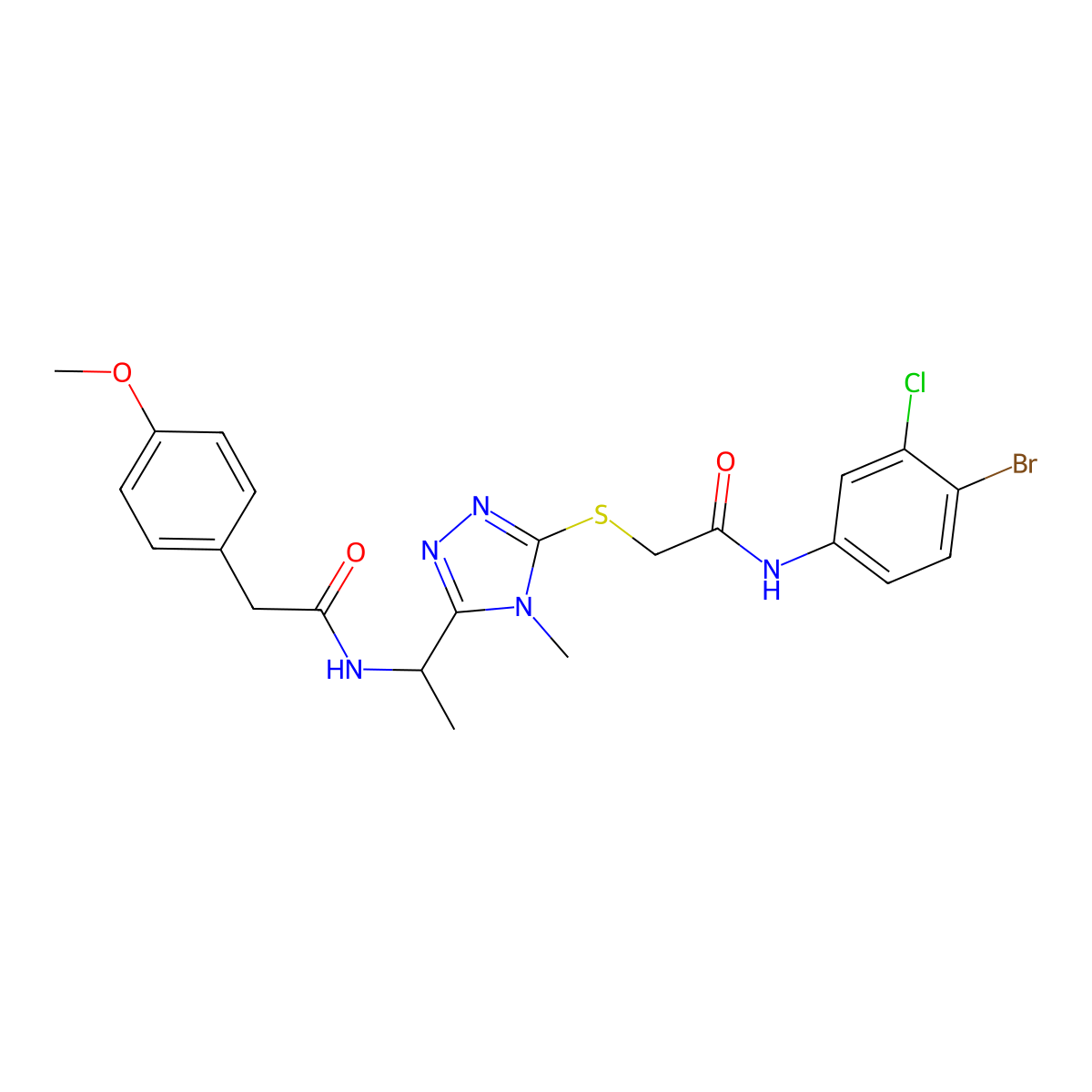 N-[1-[5-[2-(4-bromo-3-chloroanilino)-2-oxoethyl]sulfanyl-4-methyl-1,2,4-triazol-3-yl]ethyl]-2-(4-methoxyphenyl)acetamide molecular structure, CAS 714281-93-3